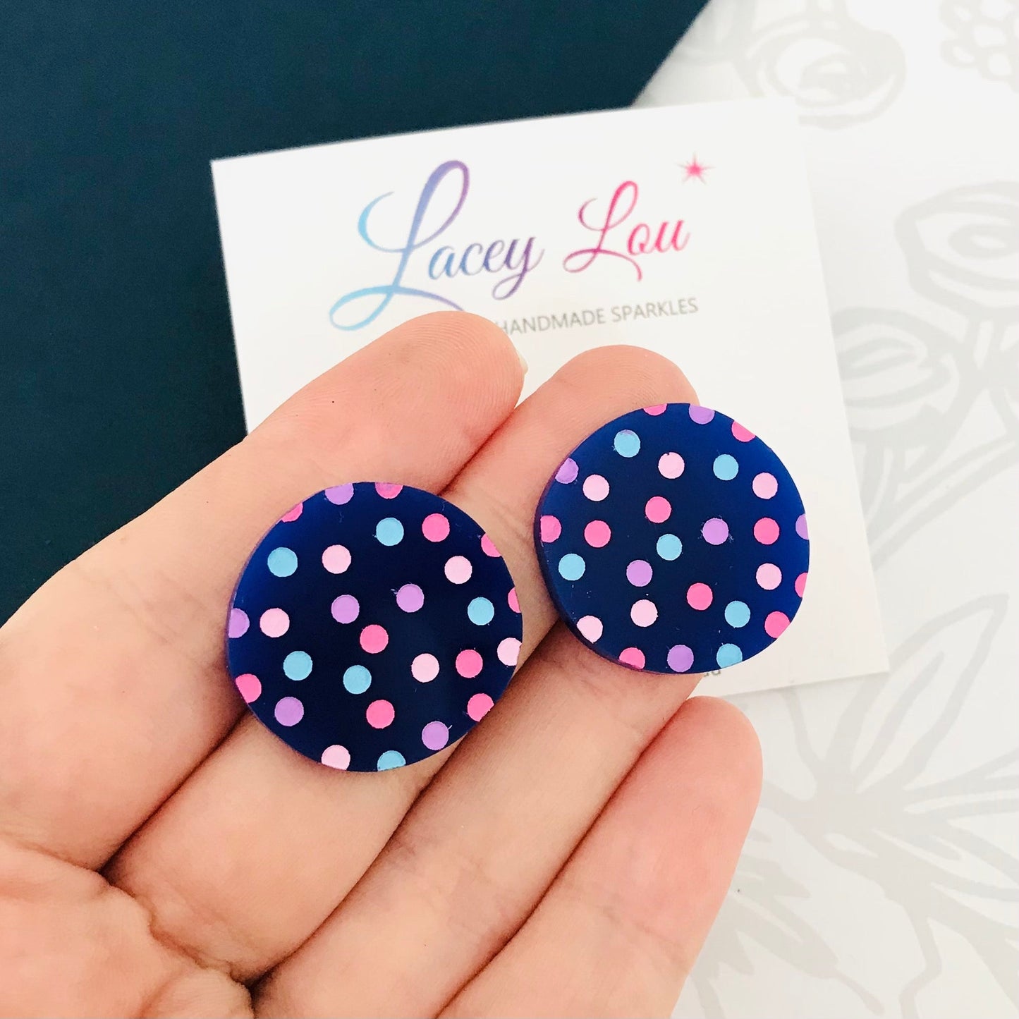 Navy Blue Dotty Acrylic Studs - Bright Dots - Lacey Lou Sparkles