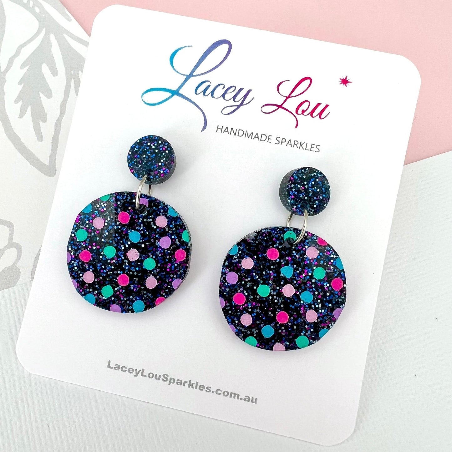 Navy Dotty Dangles - Bright Acrylic Earrings - Lacey Lou Sparkles