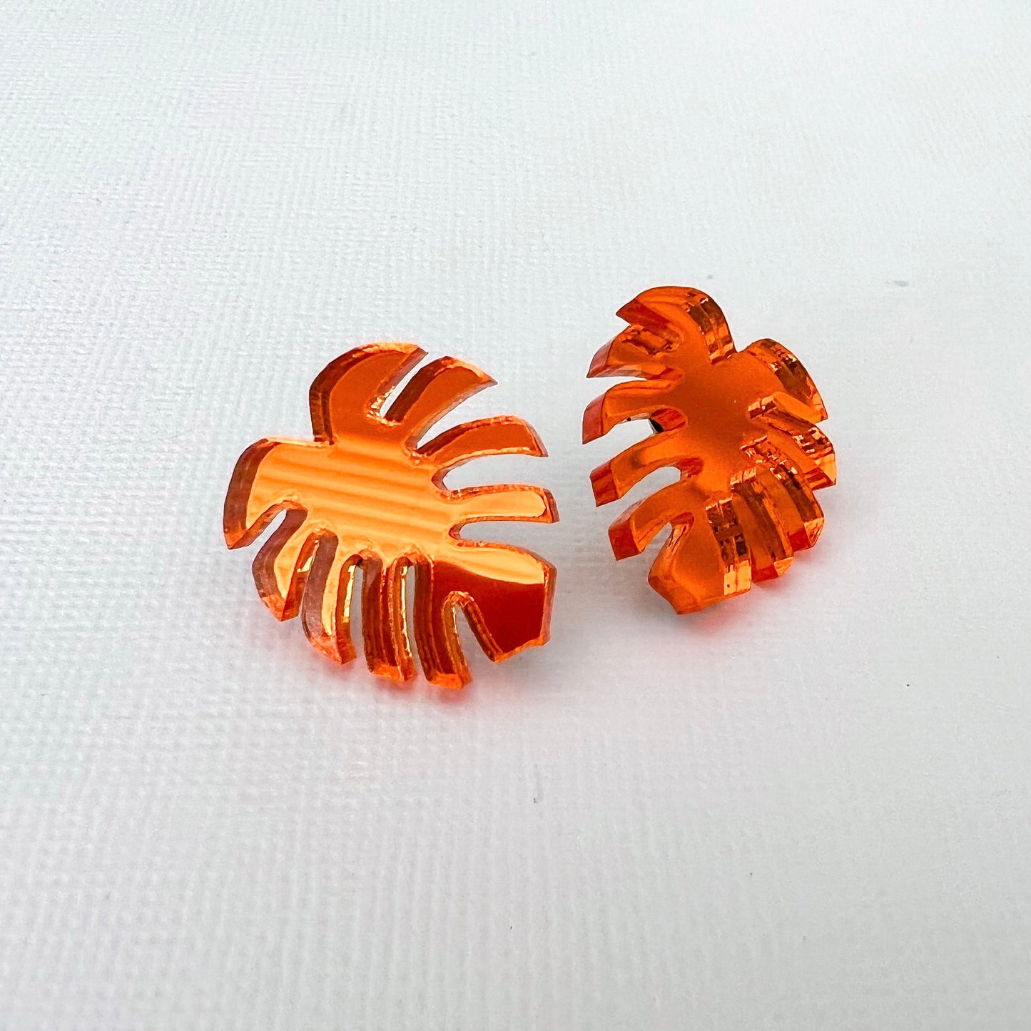 Orange Mirror Monstera Acrylic Studs - Lacey Lou Sparkles