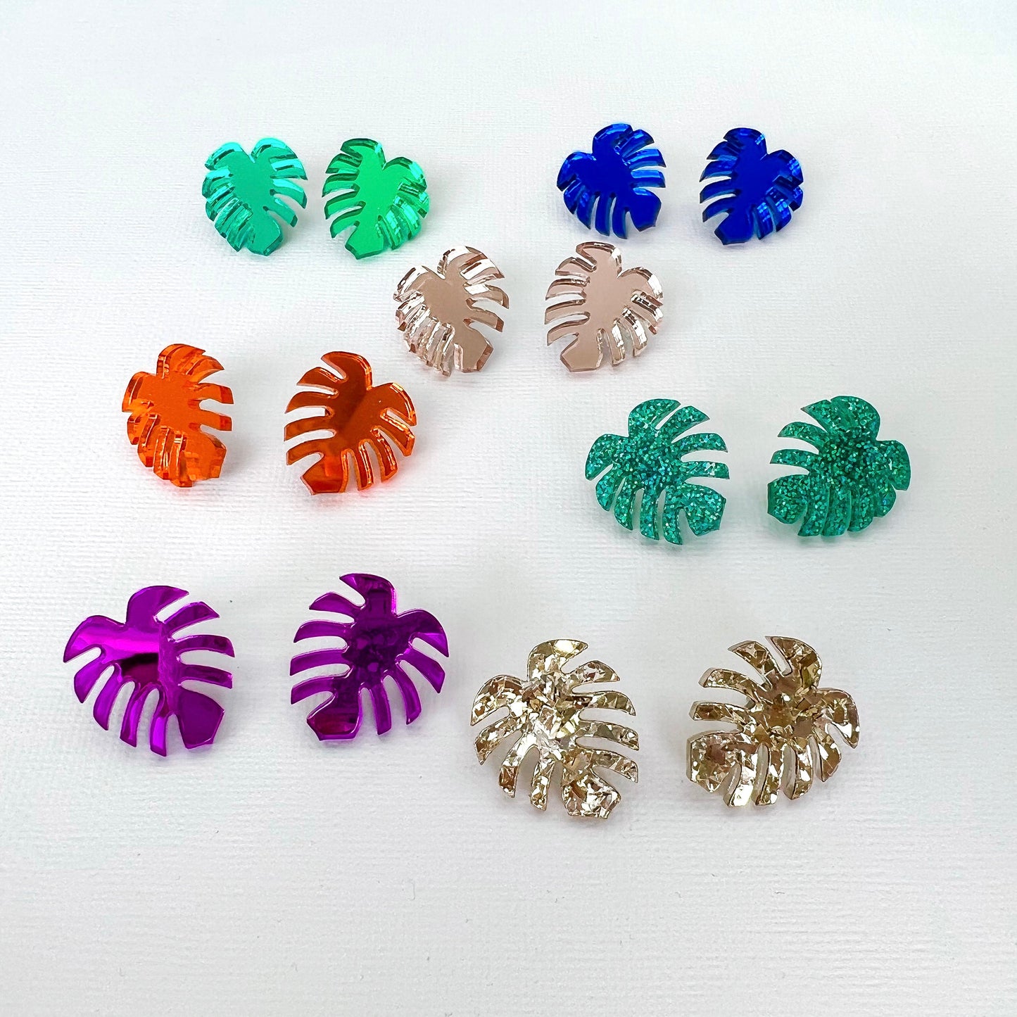 Orange Mirror Monstera Acrylic Studs - Lacey Lou Sparkles