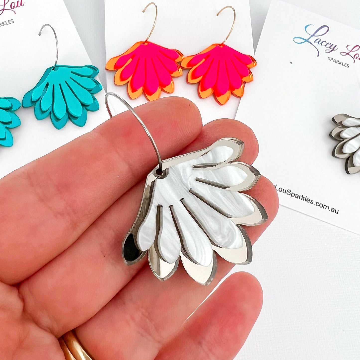 Platinum Acrylic Statement Hoop Dangle Earrings - Lacey Lou Sparkles
