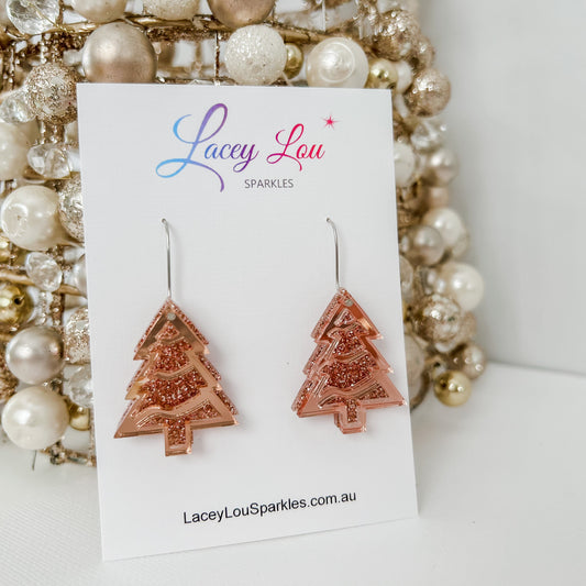 *Pre-Order* Layered Christmas Tree Earrings - Rose Gold - Lacey Lou Sparkles