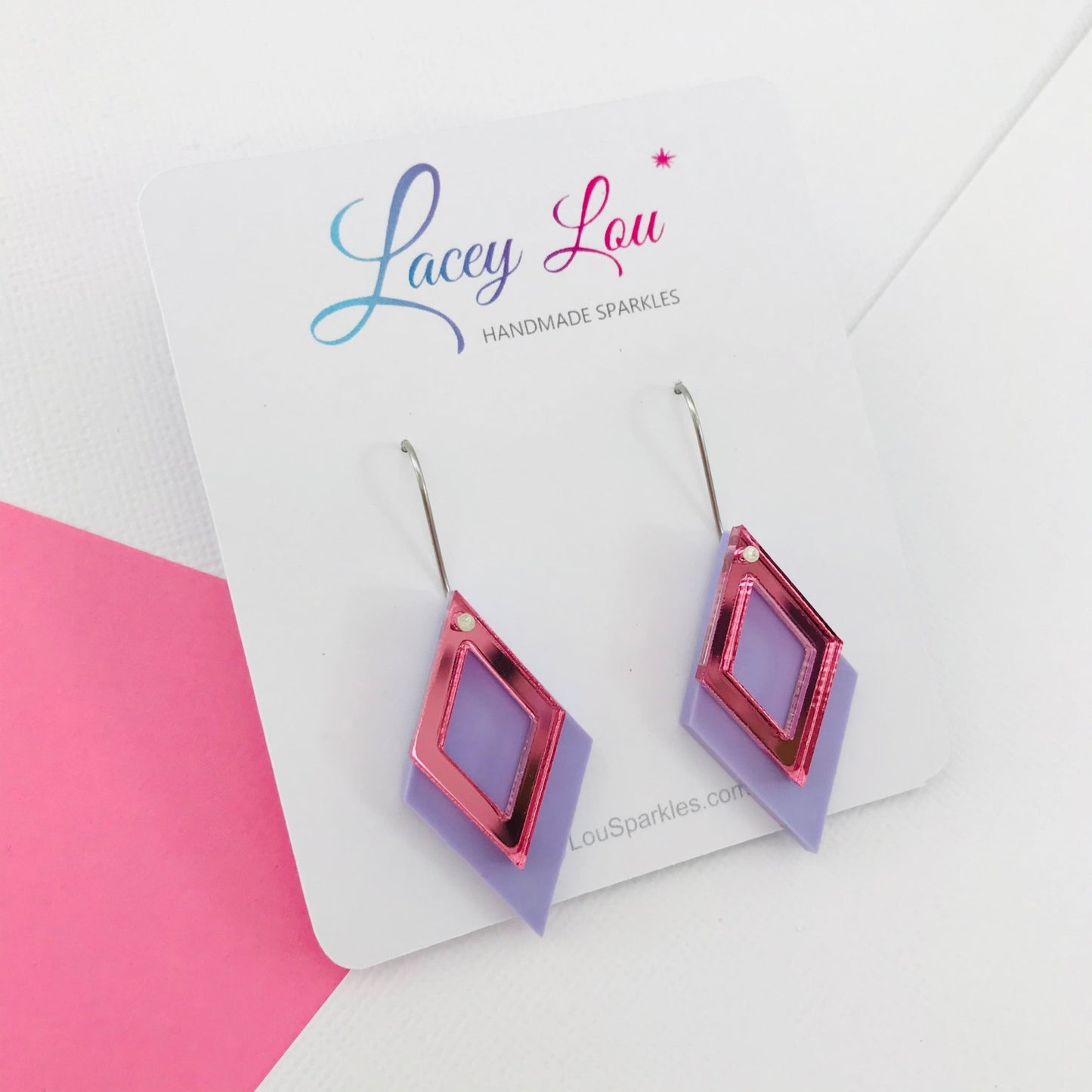 Purple Diamond Dangle Acrylic Earrings - Lacey Lou Sparkles