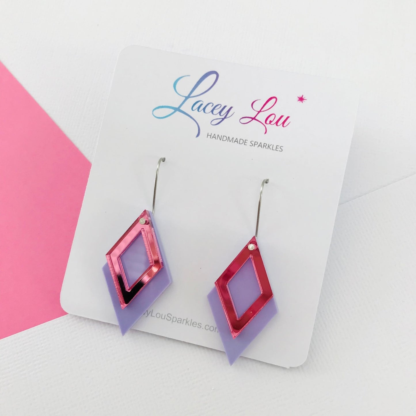 Purple Diamond Dangle Acrylic Earrings - Lacey Lou Sparkles