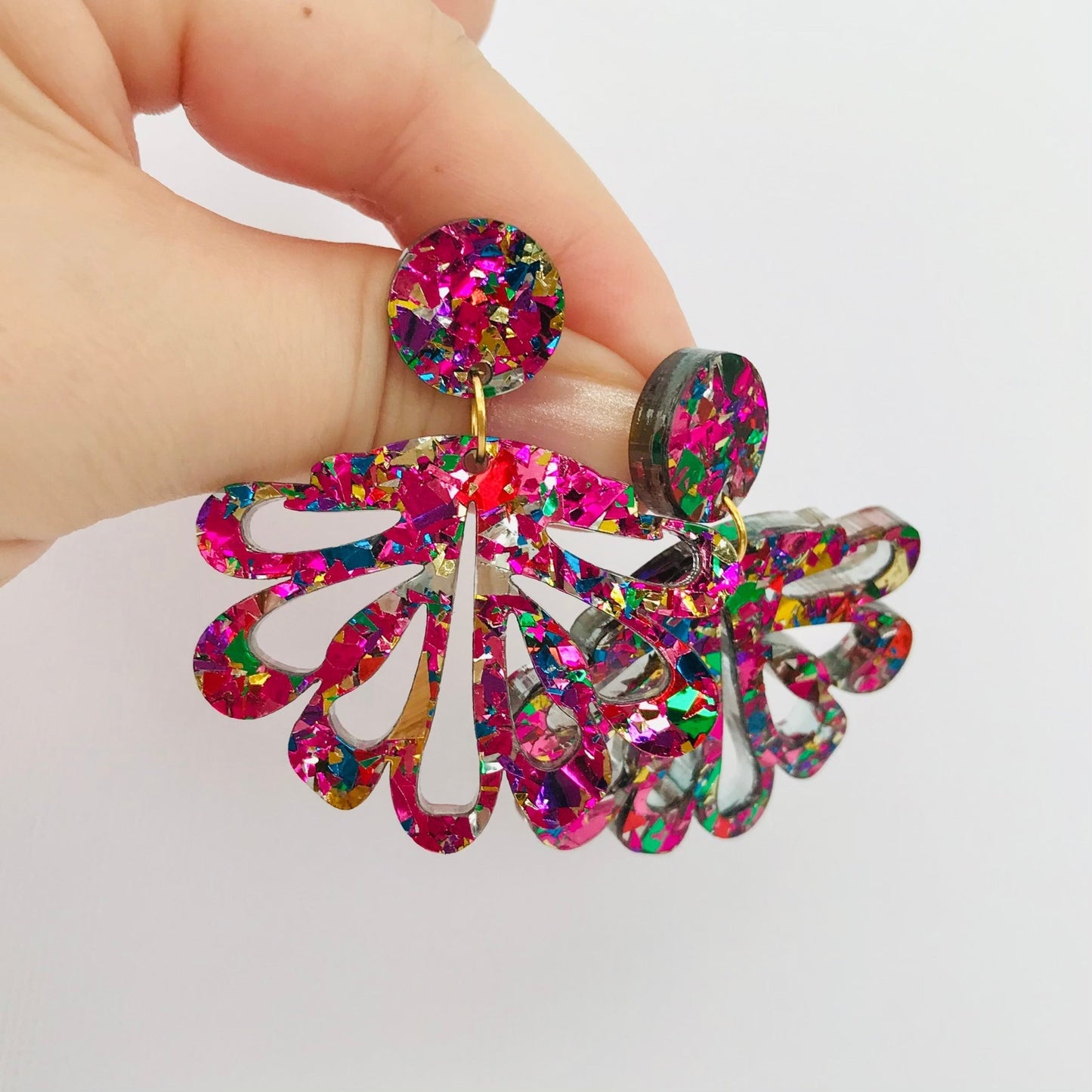 Rainbow Chandelier Dangles - Statement Acrylic Earrings - Lacey Lou Sparkles