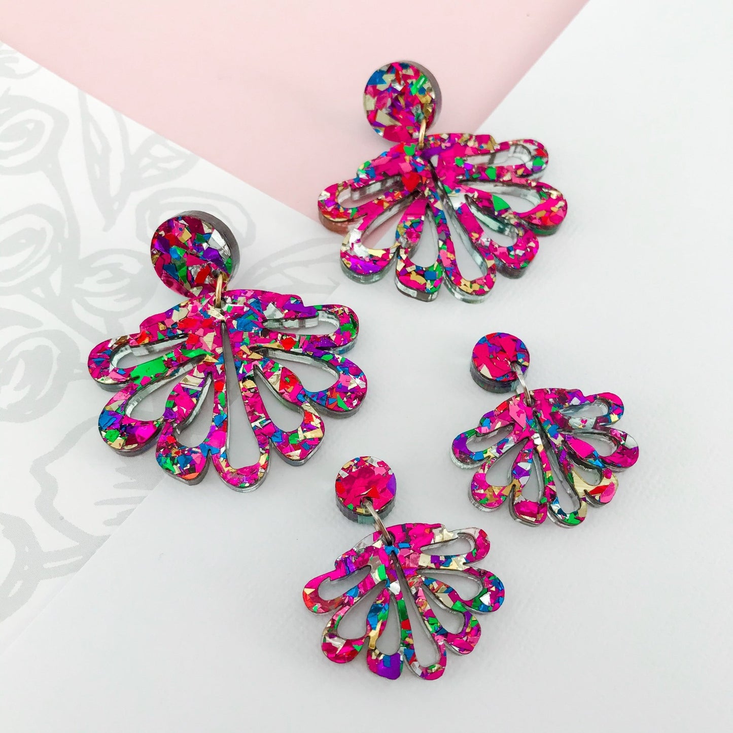 Rainbow Chandelier Dangles - Statement Acrylic Earrings - Lacey Lou Sparkles
