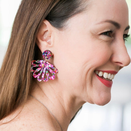 Rainbow Chandelier Dangles - Statement Acrylic Earrings - Lacey Lou Sparkles