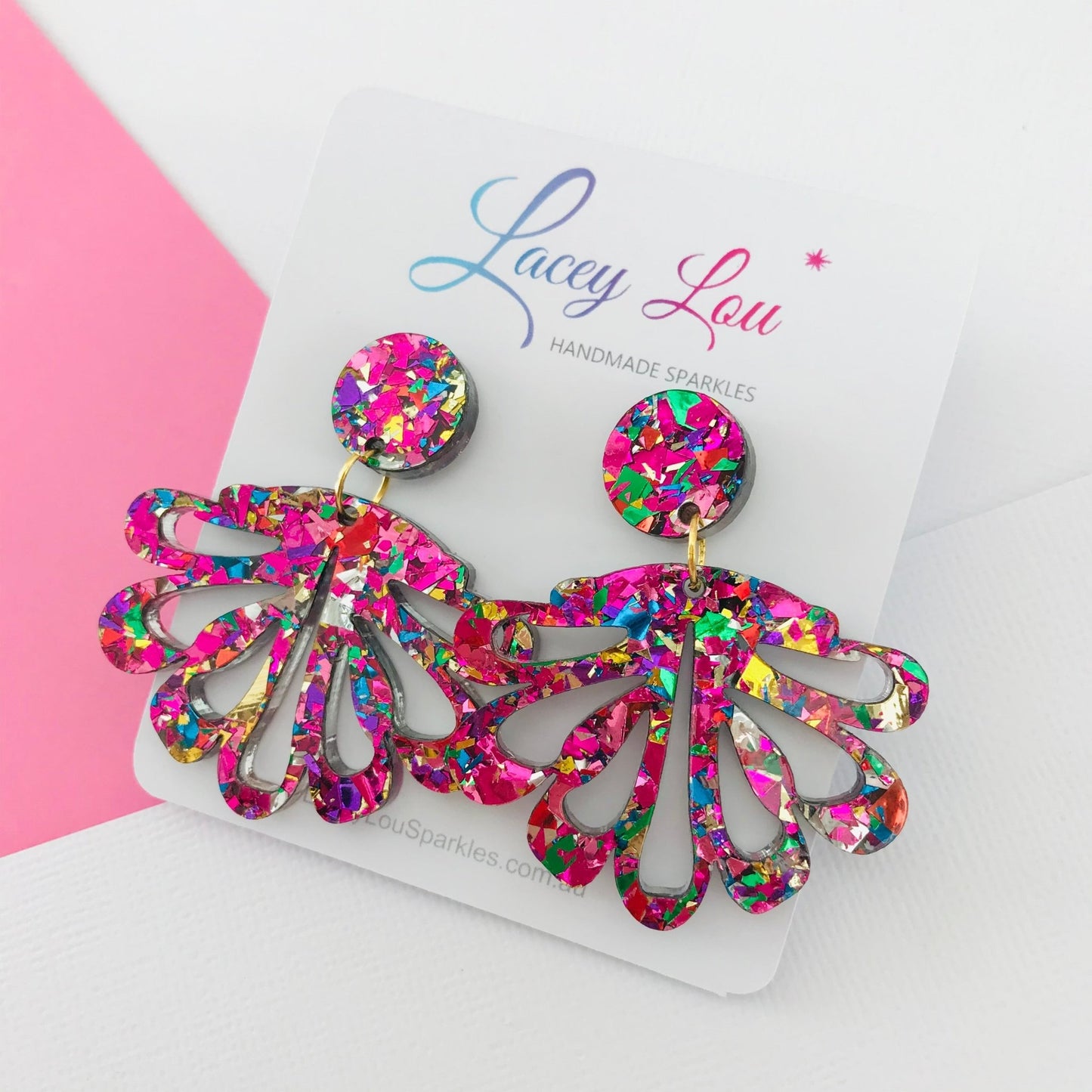 Rainbow Chandelier Dangles - Statement Acrylic Earrings - Lacey Lou Sparkles