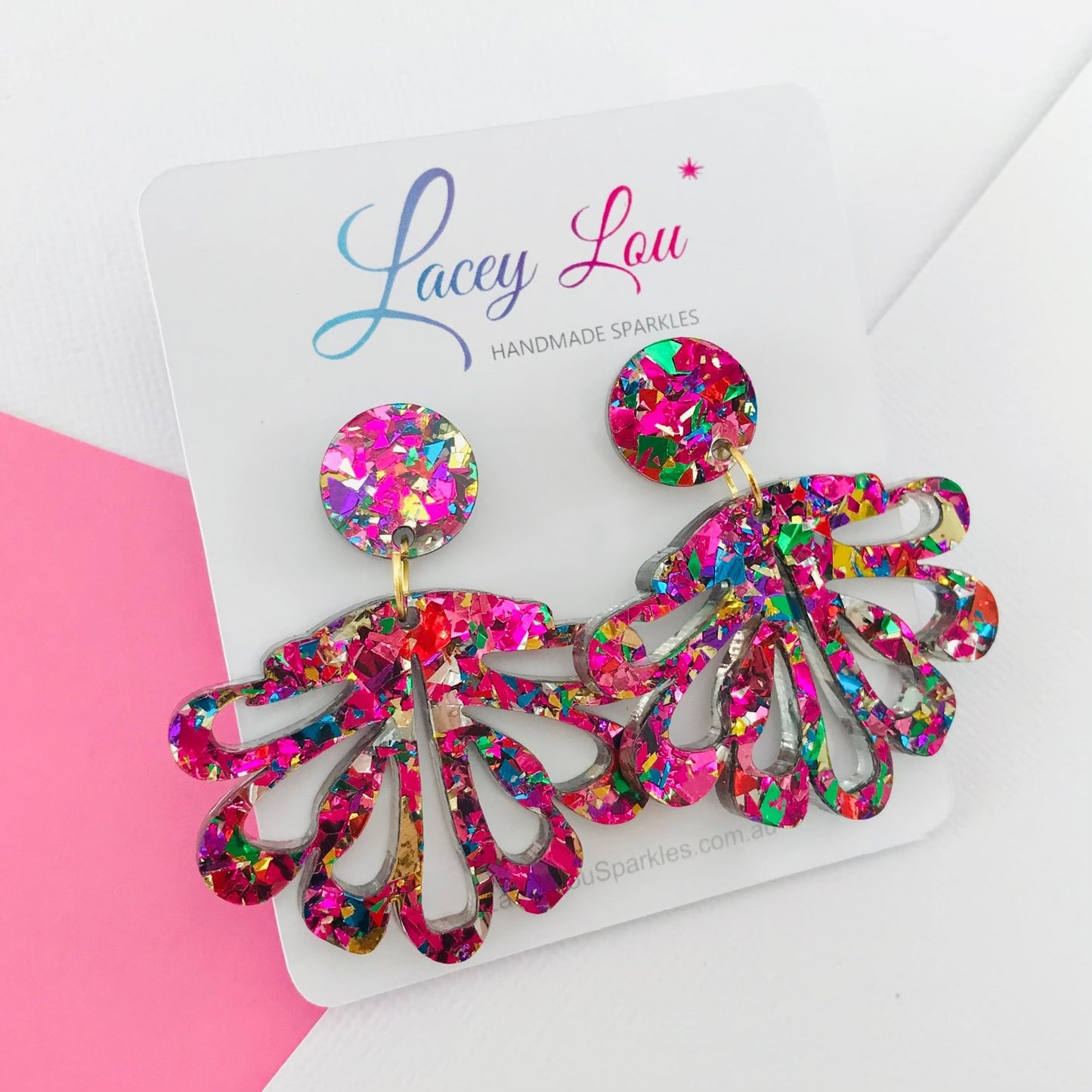 Rainbow Chandelier Dangles - Statement Acrylic Earrings - Lacey Lou Sparkles