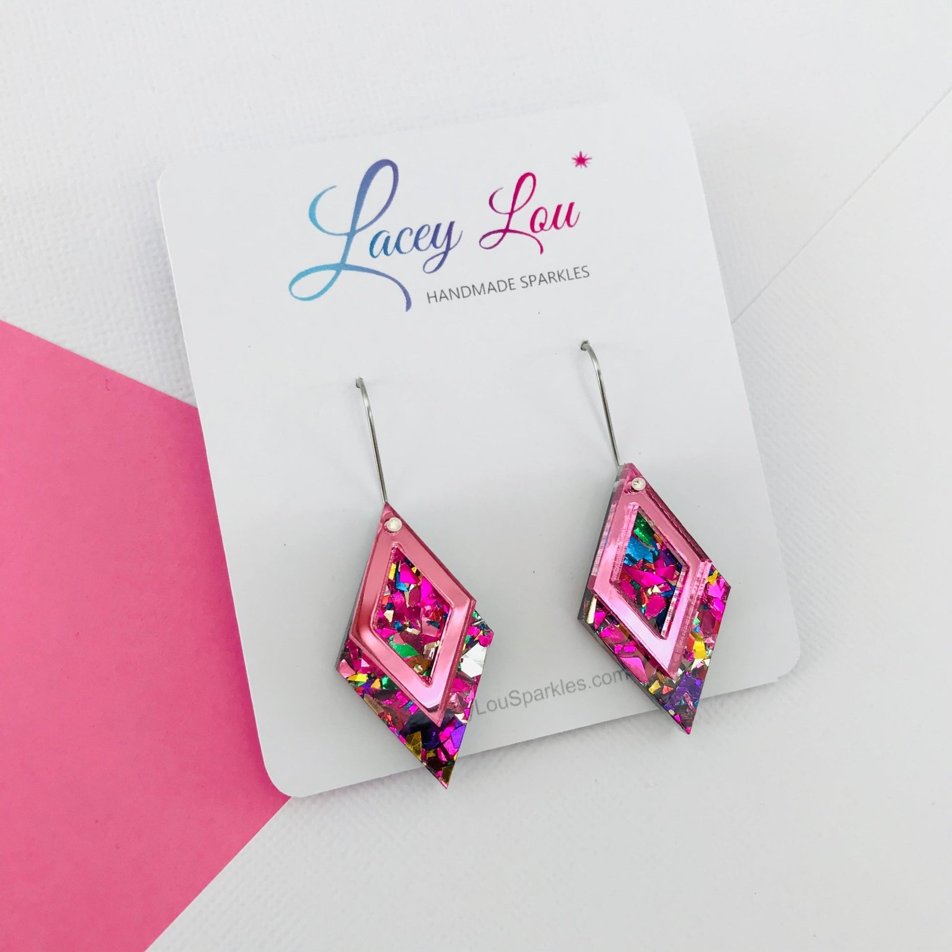 Rainbow Diamond Dangle Acrylic Earrings - Lacey Lou Sparkles