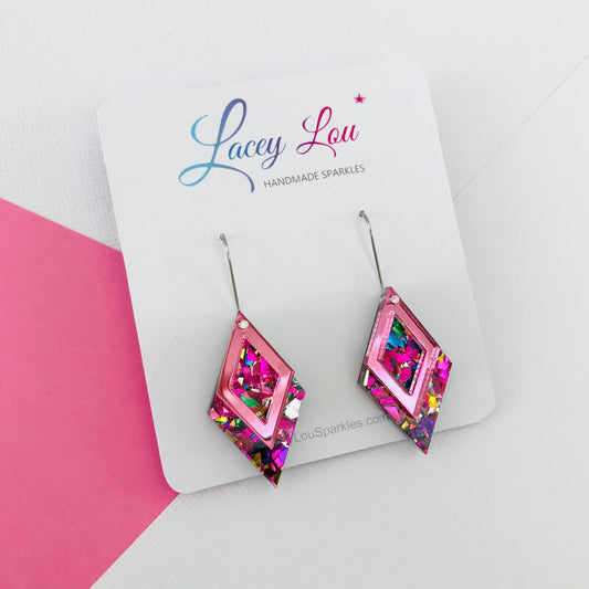 Rainbow Diamond Dangle Acrylic Earrings - Lacey Lou Sparkles