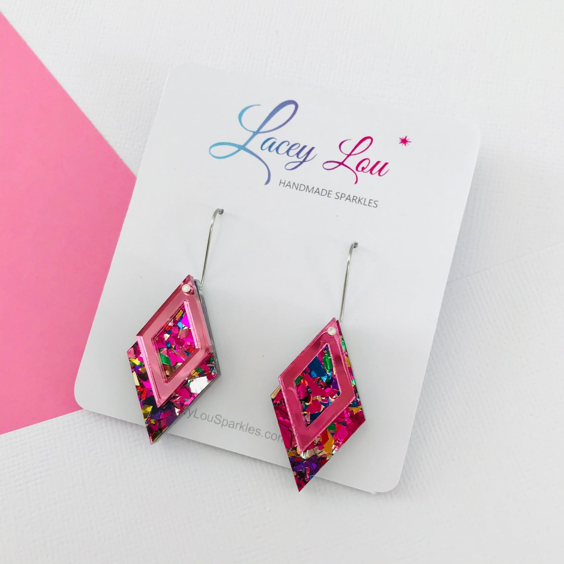 Rainbow Diamond Dangle Acrylic Earrings - Lacey Lou Sparkles