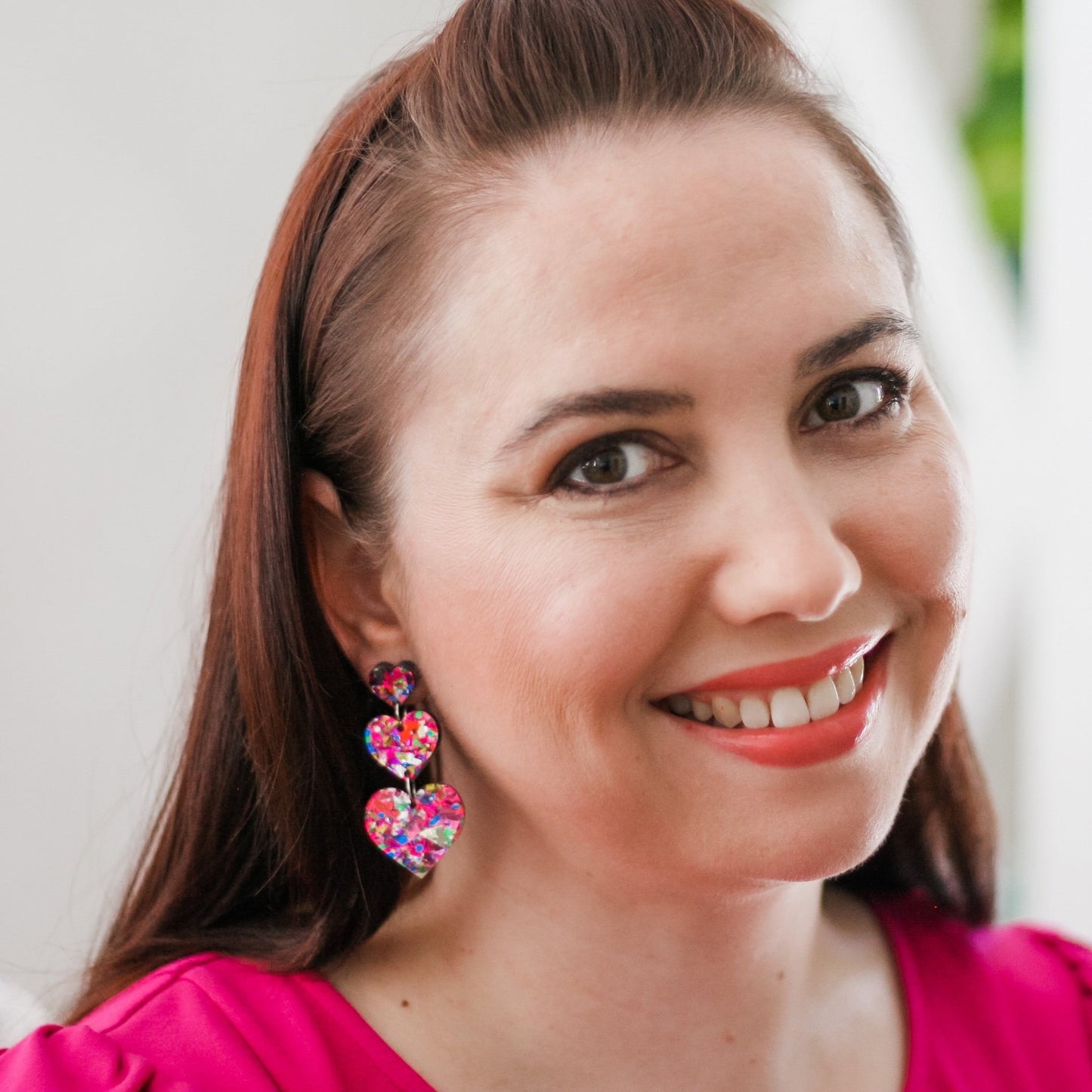 Rainbow Heart Dangles - Rainbow Acrylic Earrings - Lacey Lou Sparkles