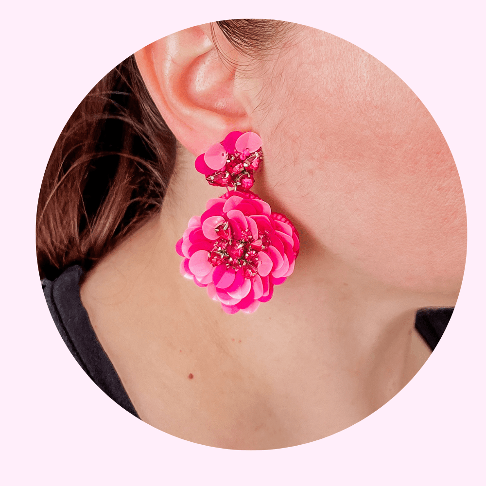 Rebecca Black Sequin Beaded Statement Flower Earrings - Lacey Lou Sparkles