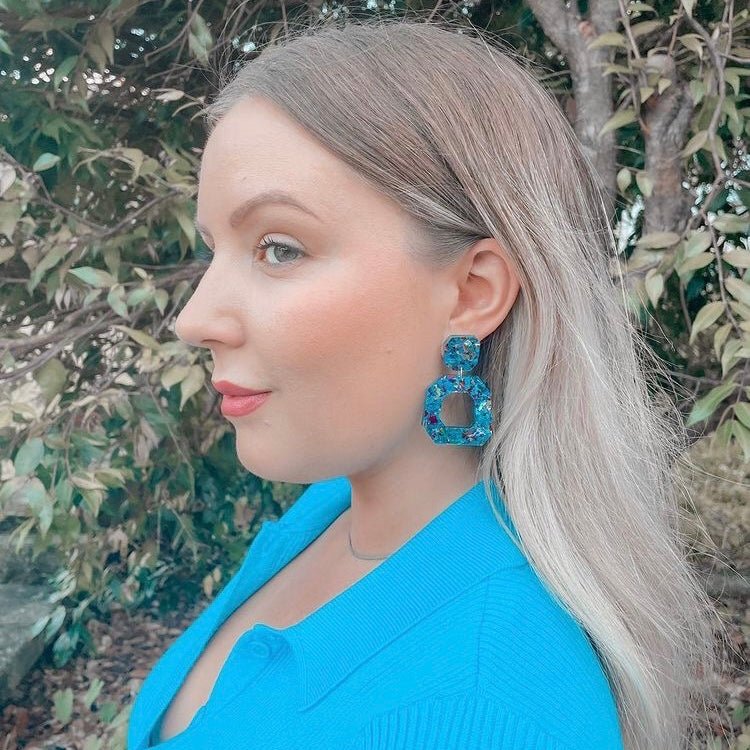 Red Glitter Abstract Statement Acrylic Earrings - Lacey Lou Sparkles