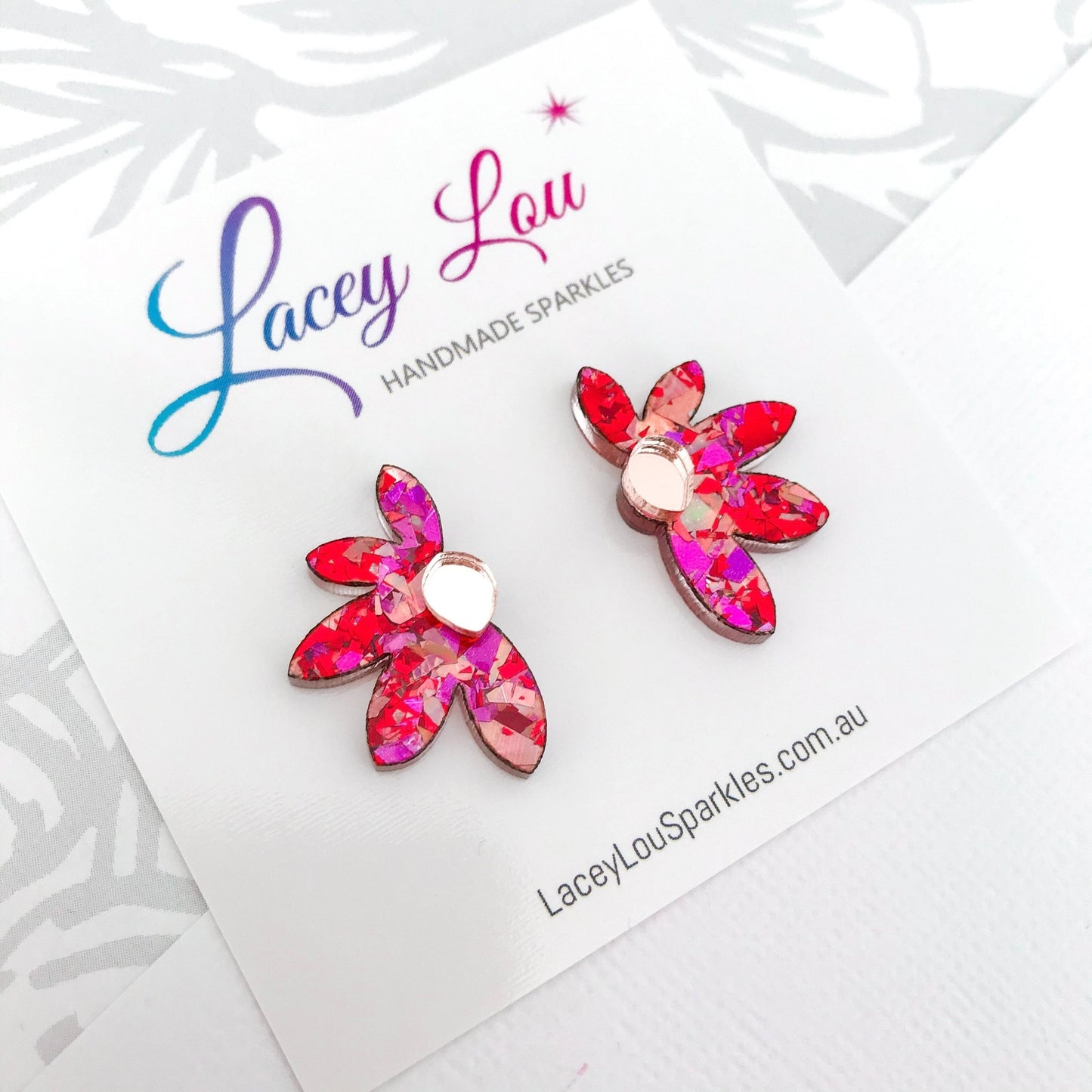 Rose Glitter Bloom Studs - Lacey Lou Sparkles