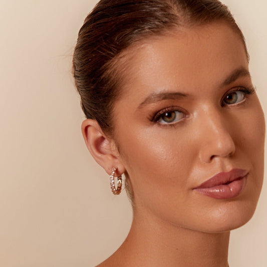 Sarah Silver Rhinestone Hoop Earrings - Lacey Lou Sparkles