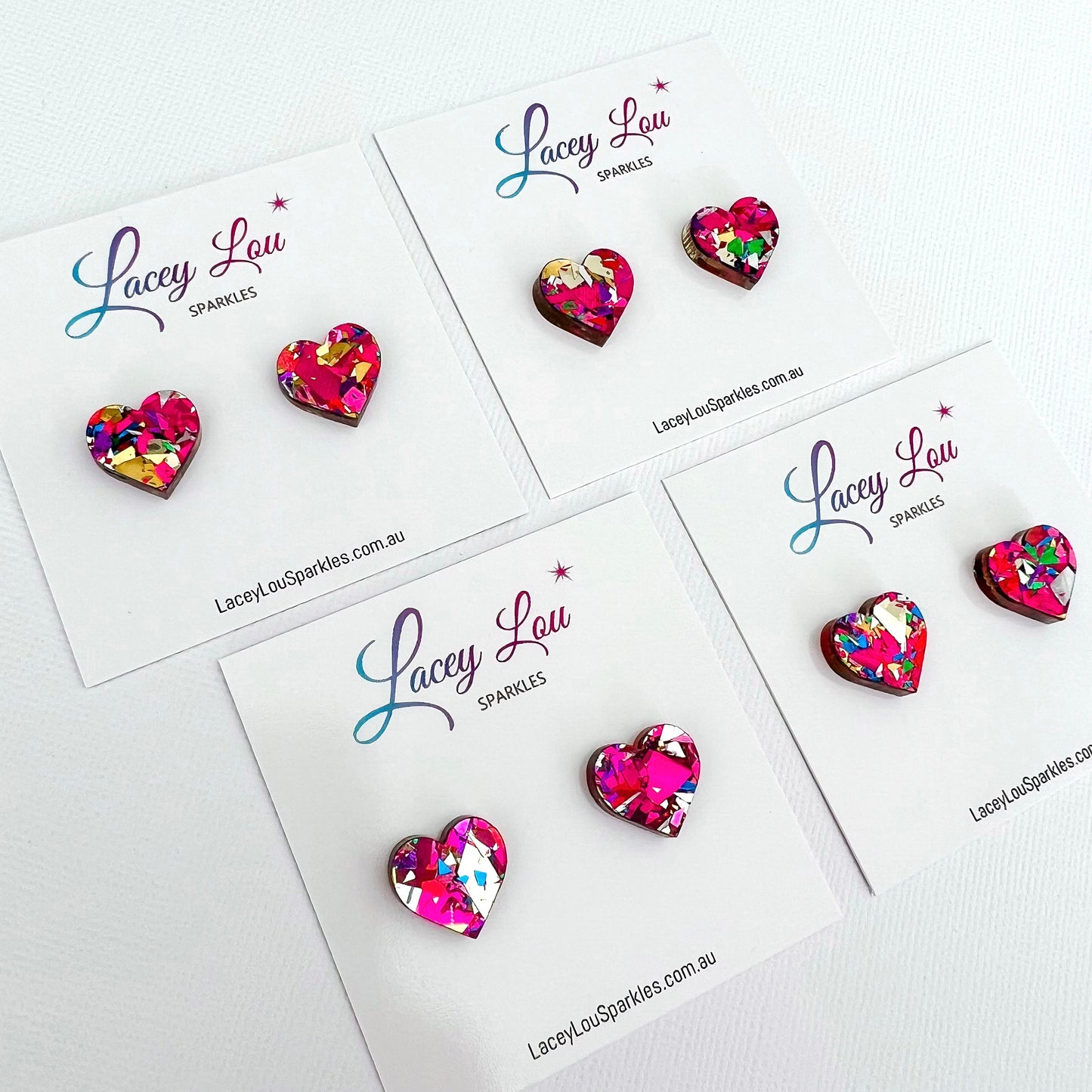*SECONDS* Rainbow Shard Glitter Heart Studs - 15mm Small Round Acrylic Studs - Lacey Lou Sparkles