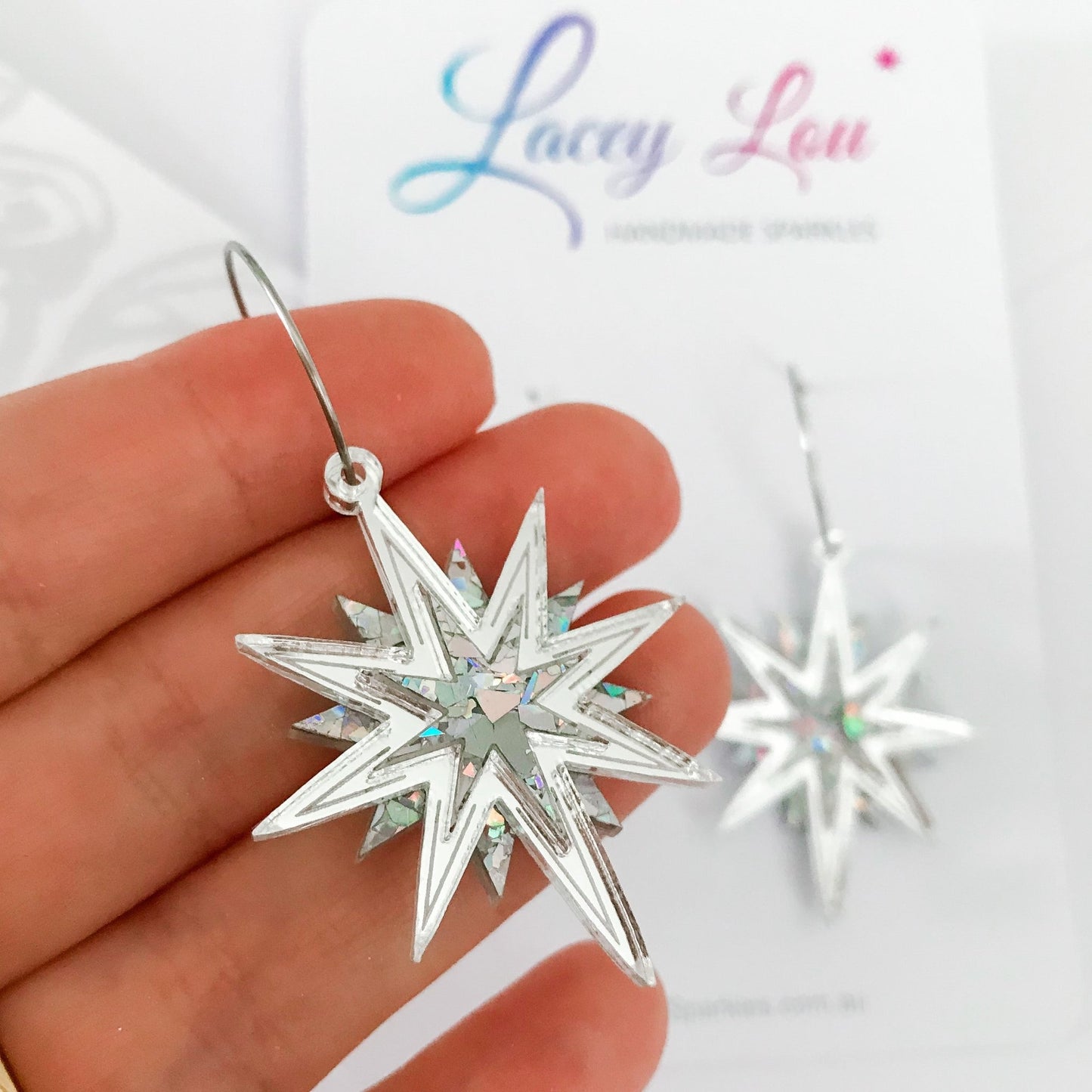 Silver Star Earrings - Fireworks Earrings - Lacey Lou Sparkles
