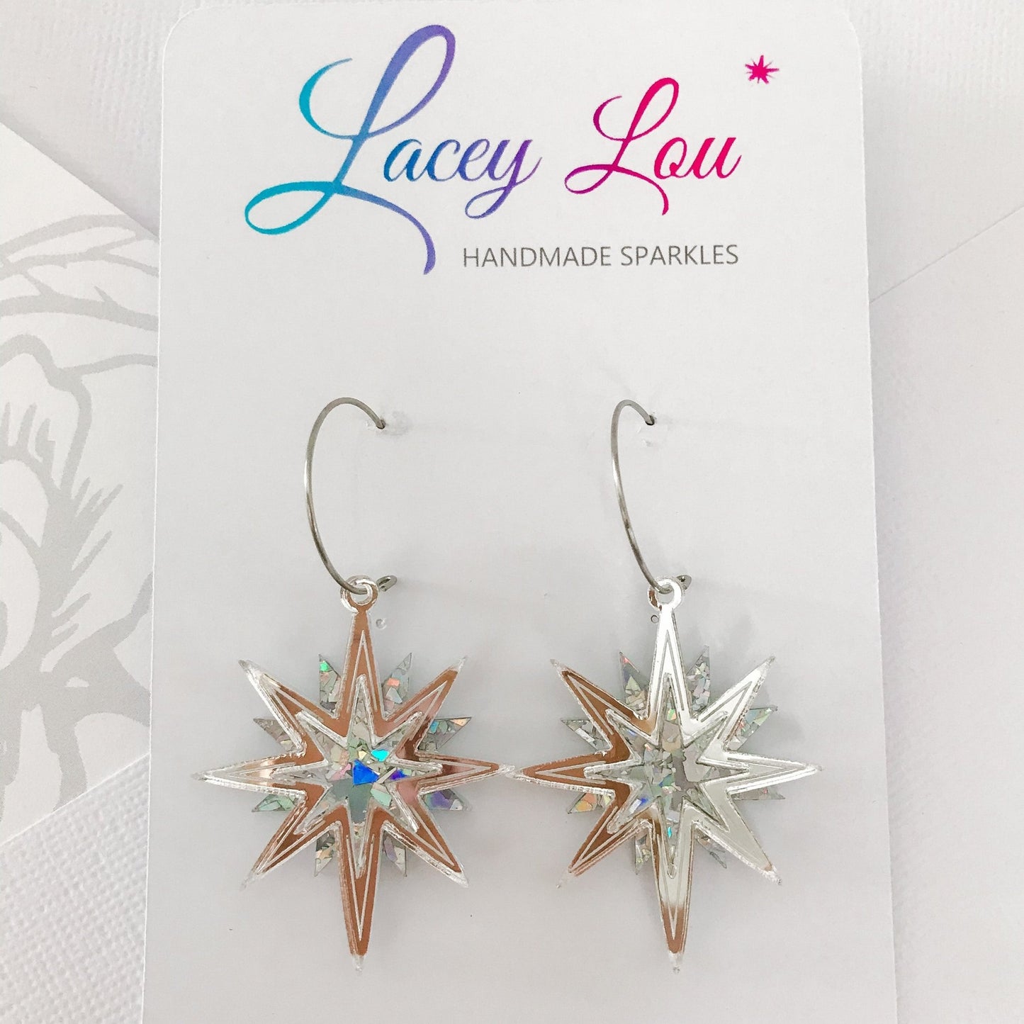 Silver Star Earrings - Fireworks Earrings - Lacey Lou Sparkles