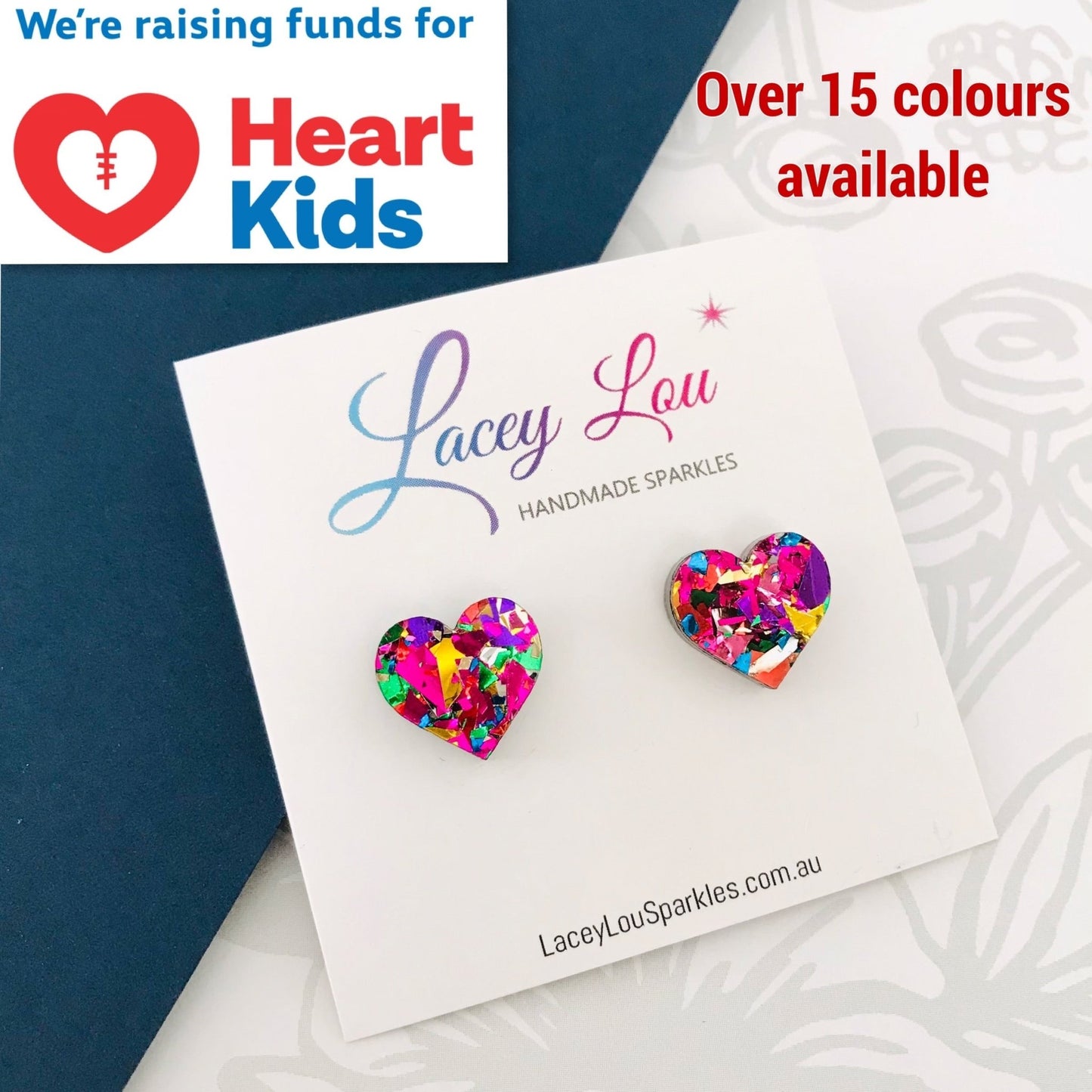 Small Heart Studs (15mm) - $1 to Heartkids Fundraiser - Lacey Lou Sparkles