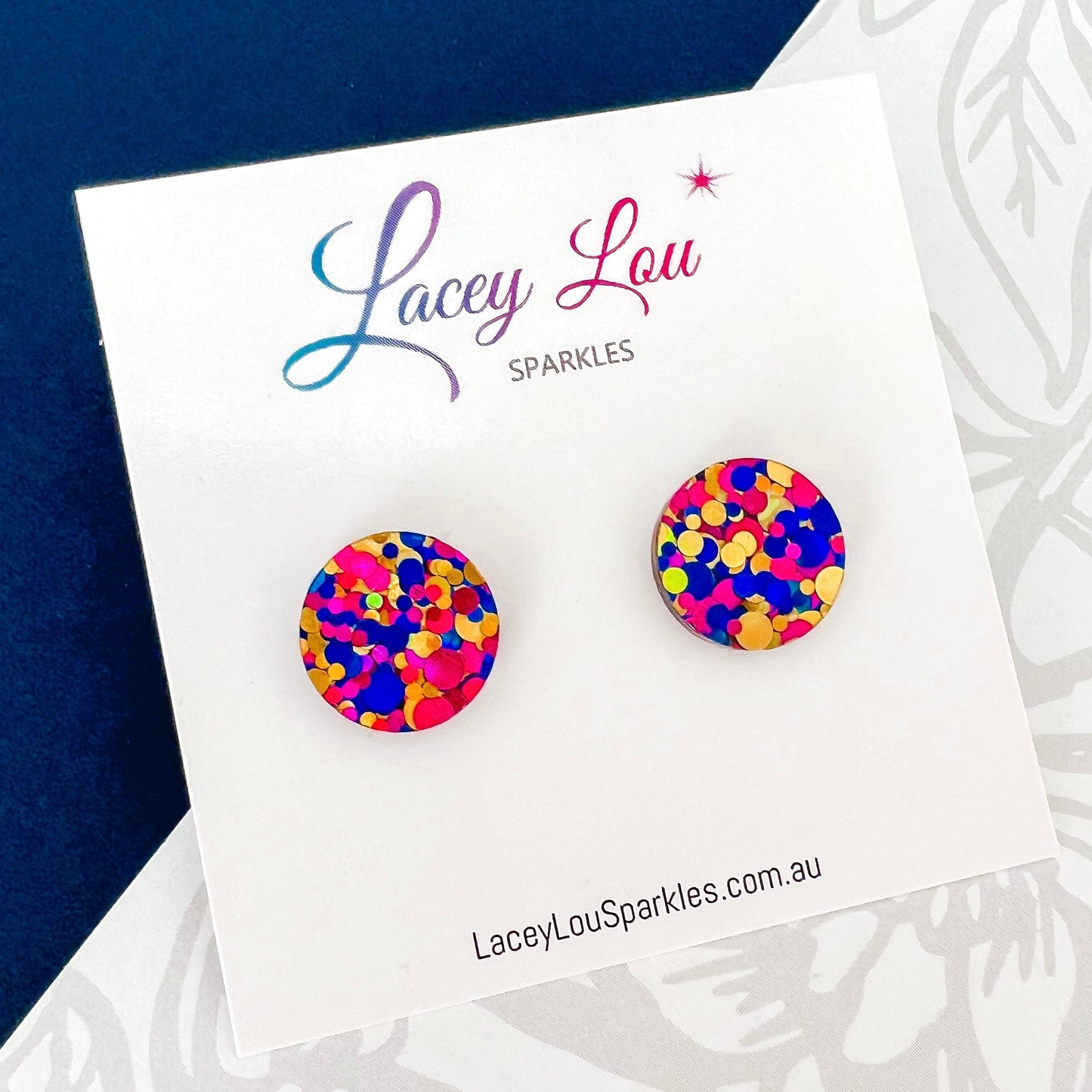 Small Round Acrylic Studs (15mm) - Confetti Glitter - Lacey Lou Sparkles