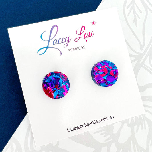 Small Round Acrylic Studs (15mm) - Midnight Blue Shard Glitter - Lacey Lou Sparkles