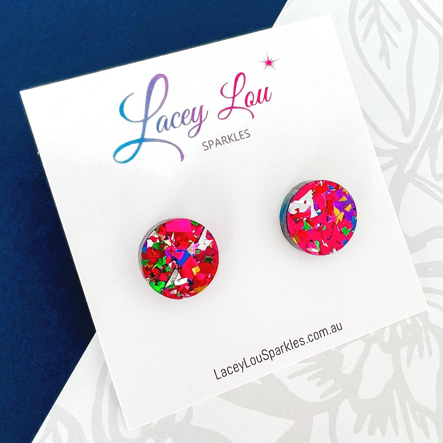 Small Round Acrylic Studs (15mm) - Rainbow Shard Glitter - Lacey Lou Sparkles