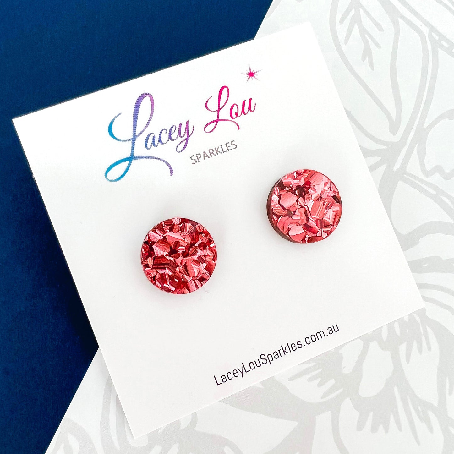 Small Round Acrylic Studs (15mm) - Rose Gold Chunky Glitter - Lacey Lou Sparkles