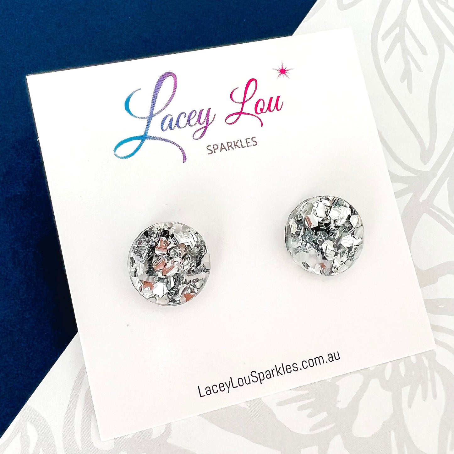 Small Round Acrylic Studs (15mm) - Silver Chunky Glitter - Lacey Lou Sparkles