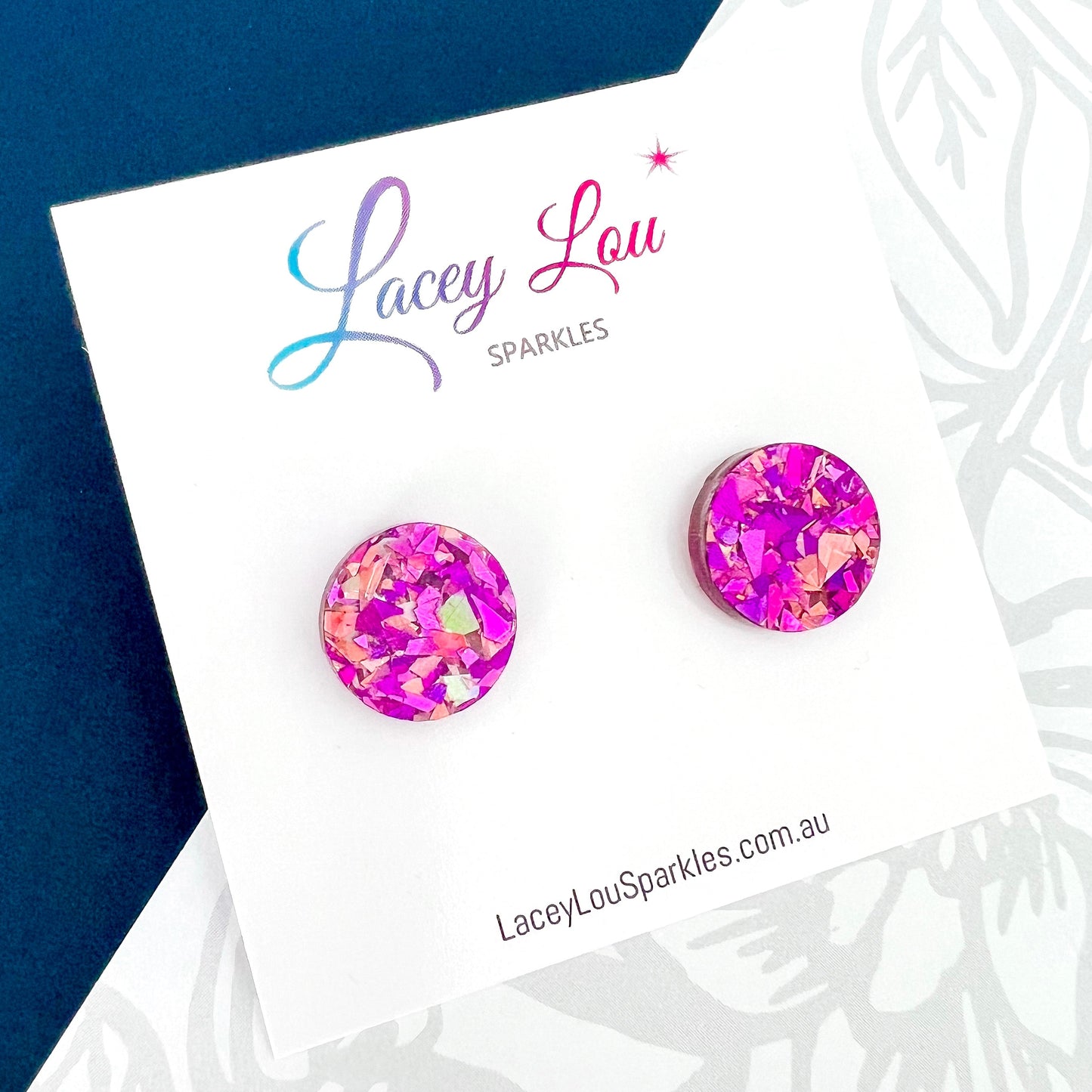 Small Round Acrylic Studs (15mm) - Unicorn Pink Shard Glitter - Lacey Lou Sparkles