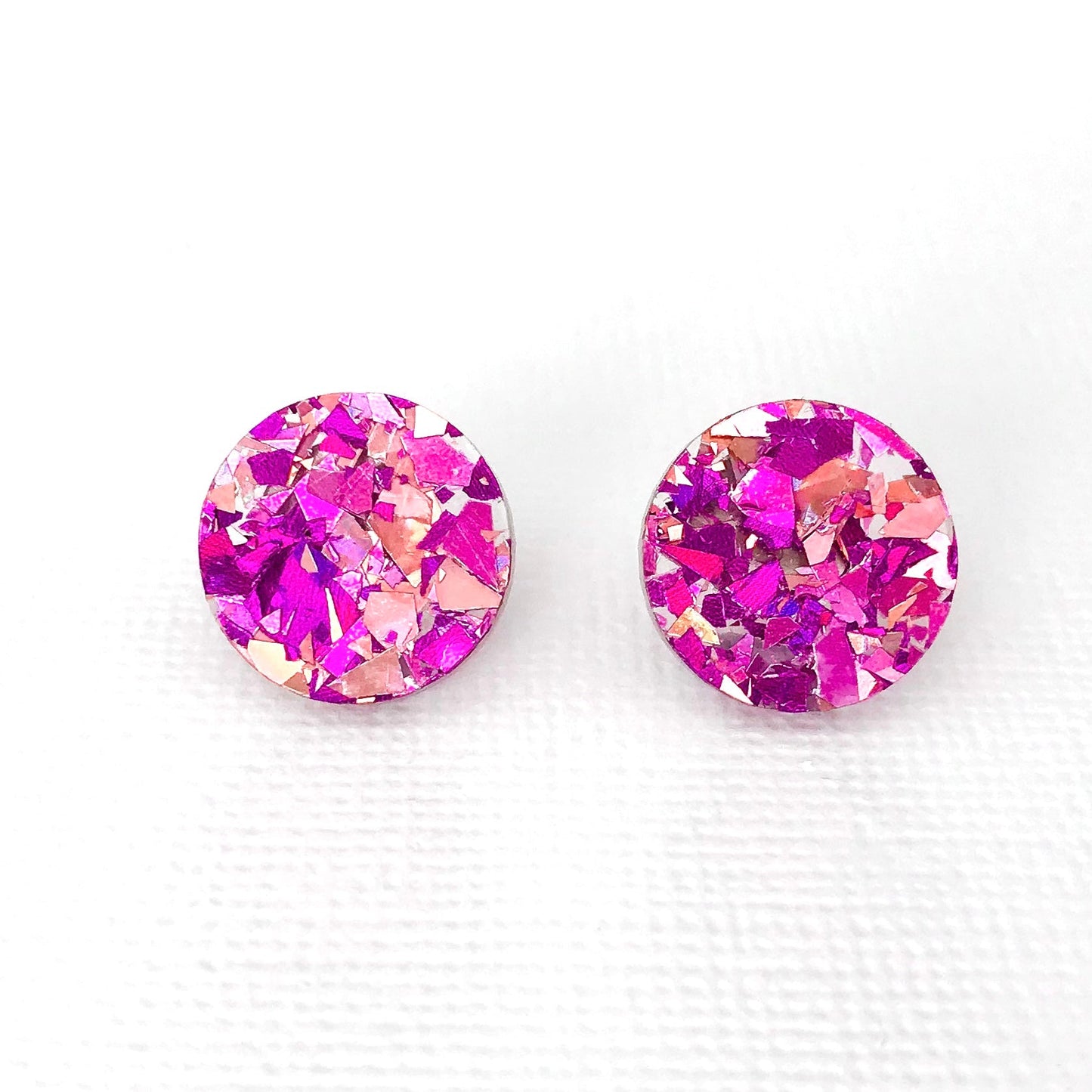 Small Round Acrylic Studs (15mm) - Unicorn Pink Shard Glitter - Lacey Lou Sparkles