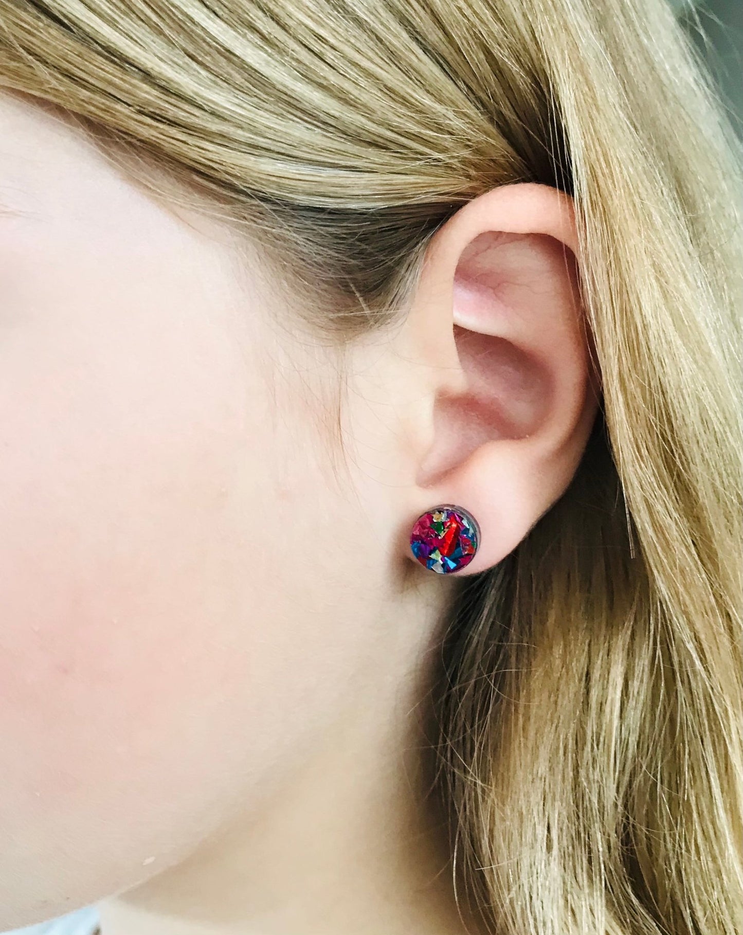 Small Round Glitter Studs 10mm - 6 colours available - Lacey Lou Sparkles