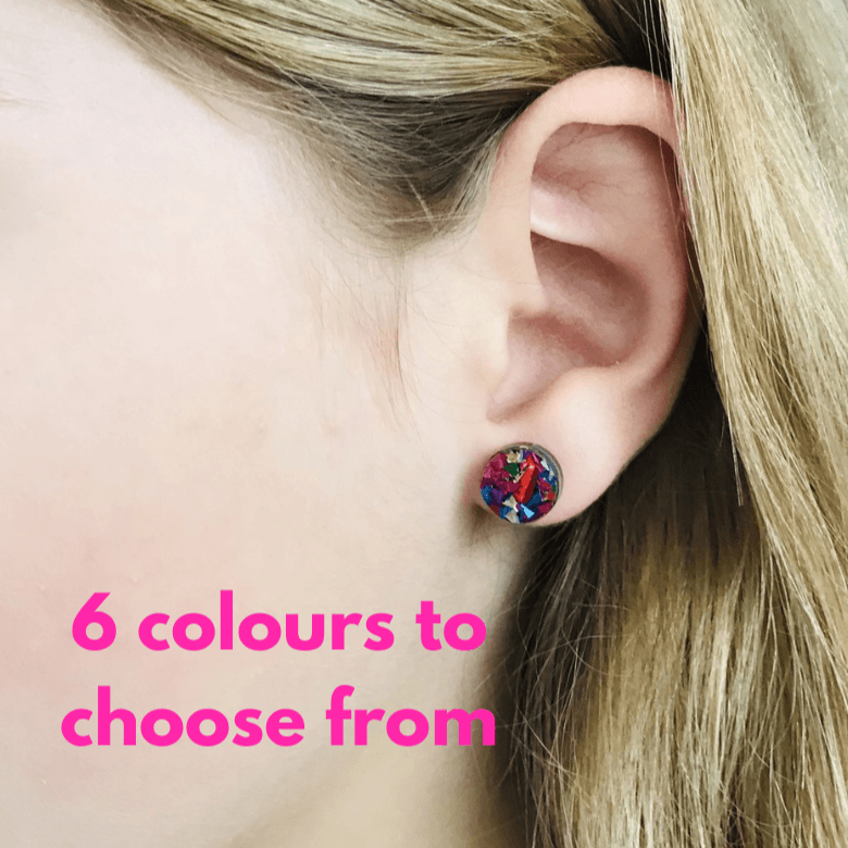 Small Round Glitter Studs 10mm - 6 colours available - Lacey Lou Sparkles