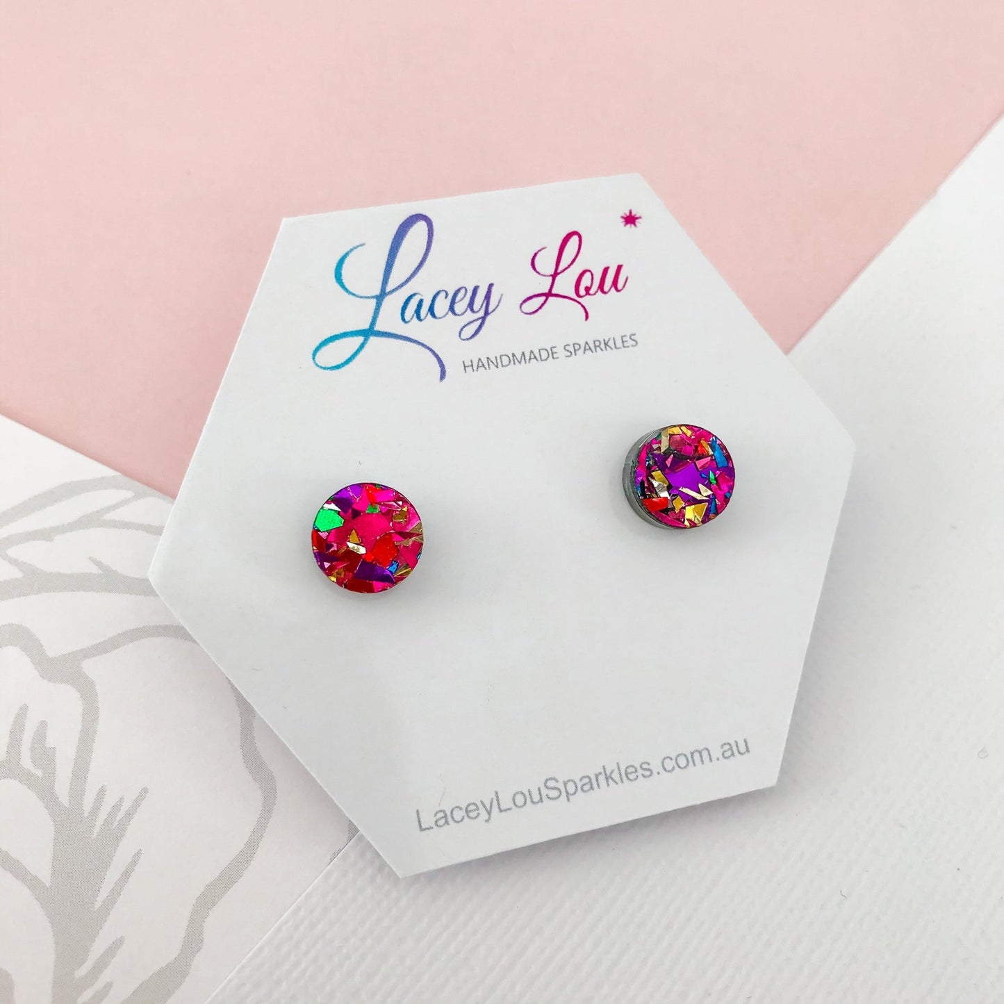 Small Round Glitter Studs 10mm - 6 colours available - Lacey Lou Sparkles