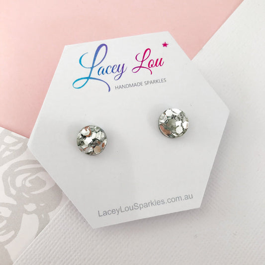 Small Round Glitter Studs 10mm - 6 colours available - Lacey Lou Sparkles