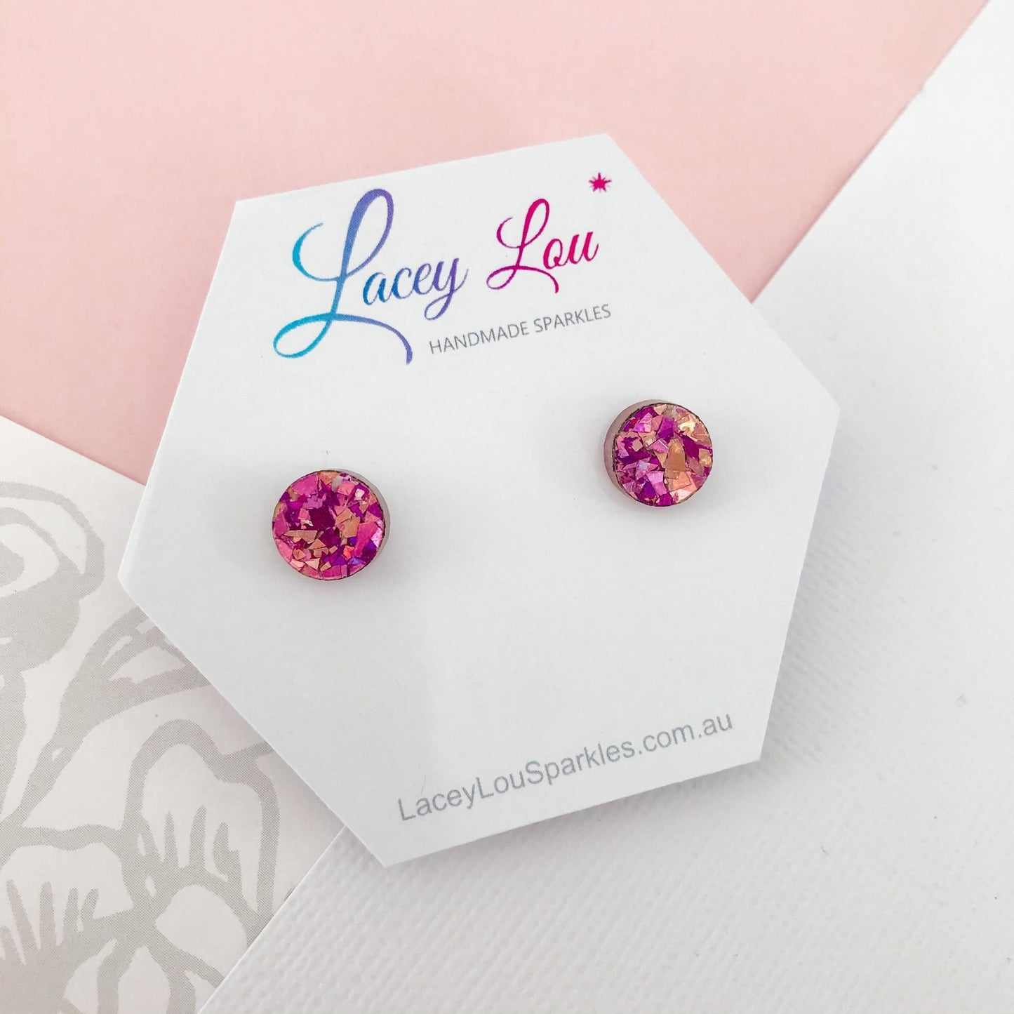 Small Round Glitter Studs 10mm - 6 colours available - Lacey Lou Sparkles