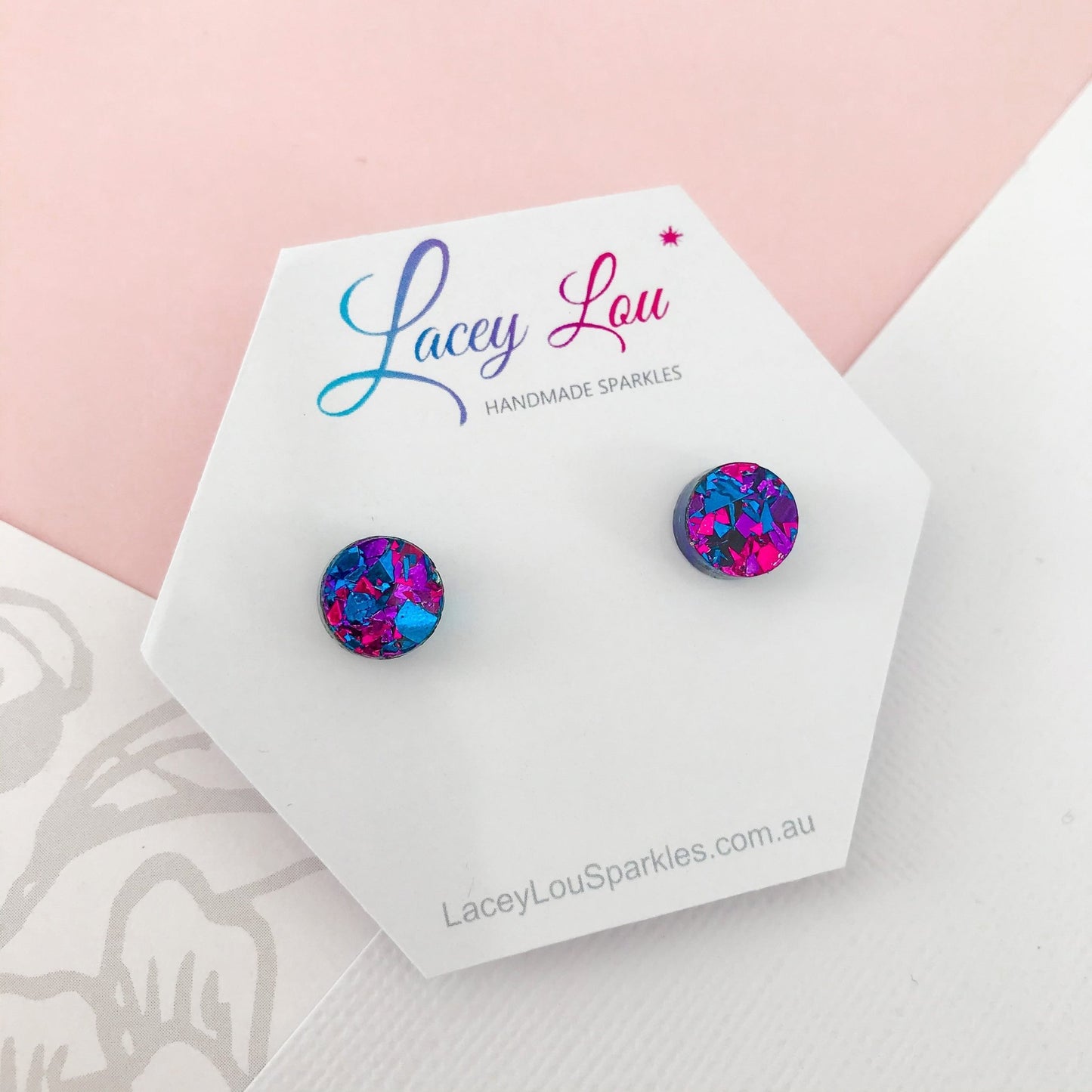 Small Round Glitter Studs 10mm - 6 colours available - Lacey Lou Sparkles