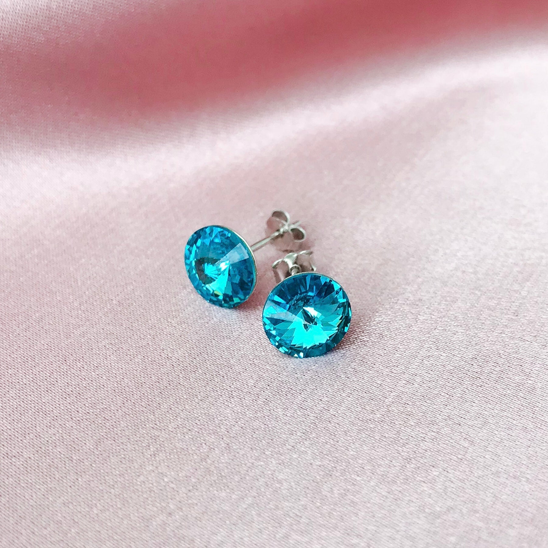 Swarovski Stud Earrings - Aquamarine - Lacey Lou Sparkles