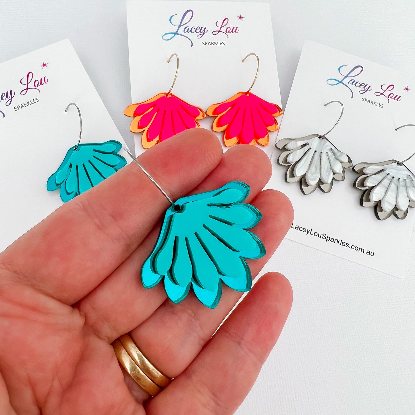 Teal Bloom Acrylic Statement Hoop Dangle Earrings - Lacey Lou Sparkles