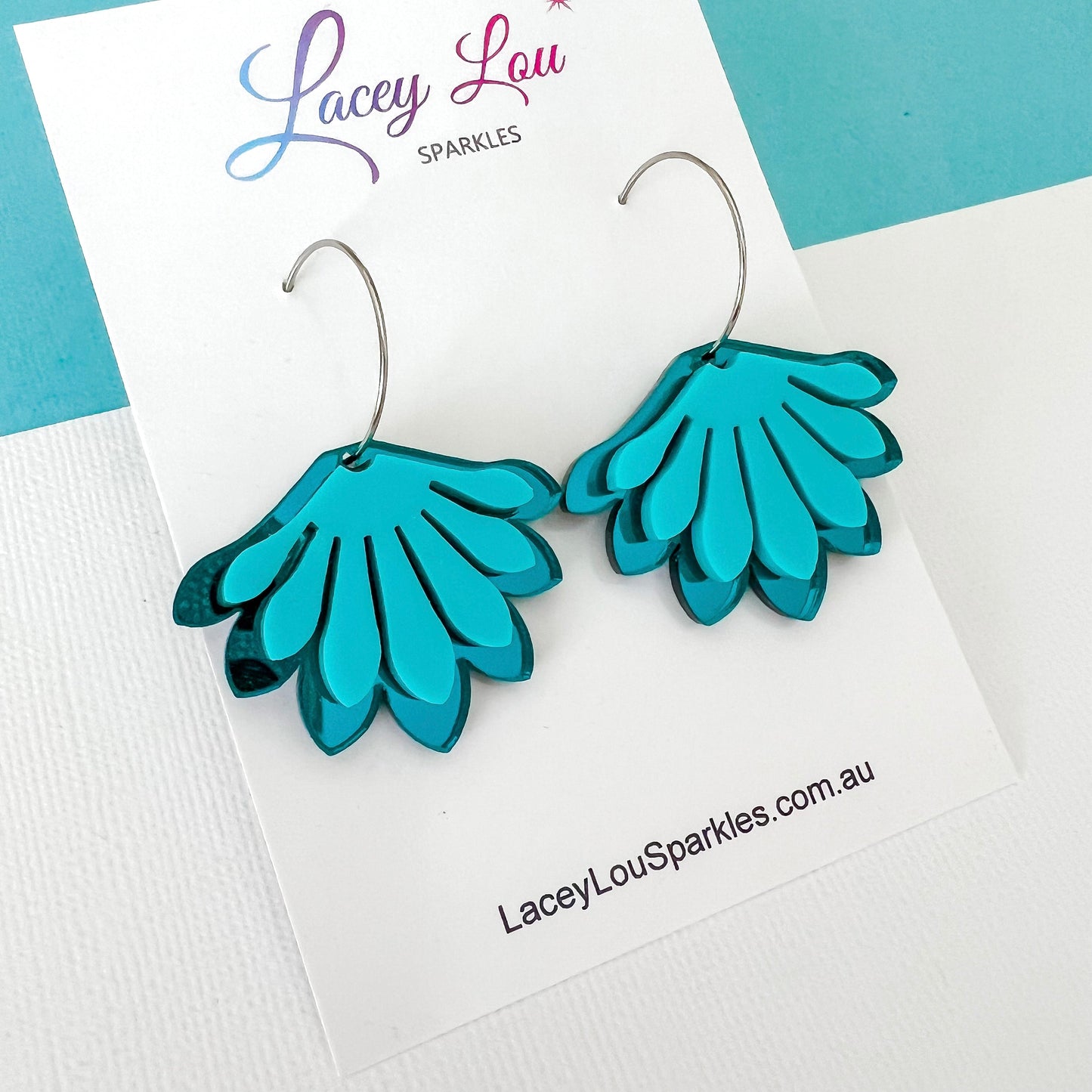 Teal Bloom Acrylic Statement Hoop Dangle Earrings - Lacey Lou Sparkles