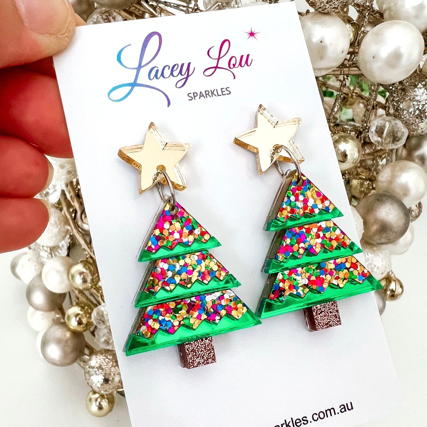 Tiered Confetti Glitter Christmas Tree Dangle Earrings - Lacey Lou Sparkles