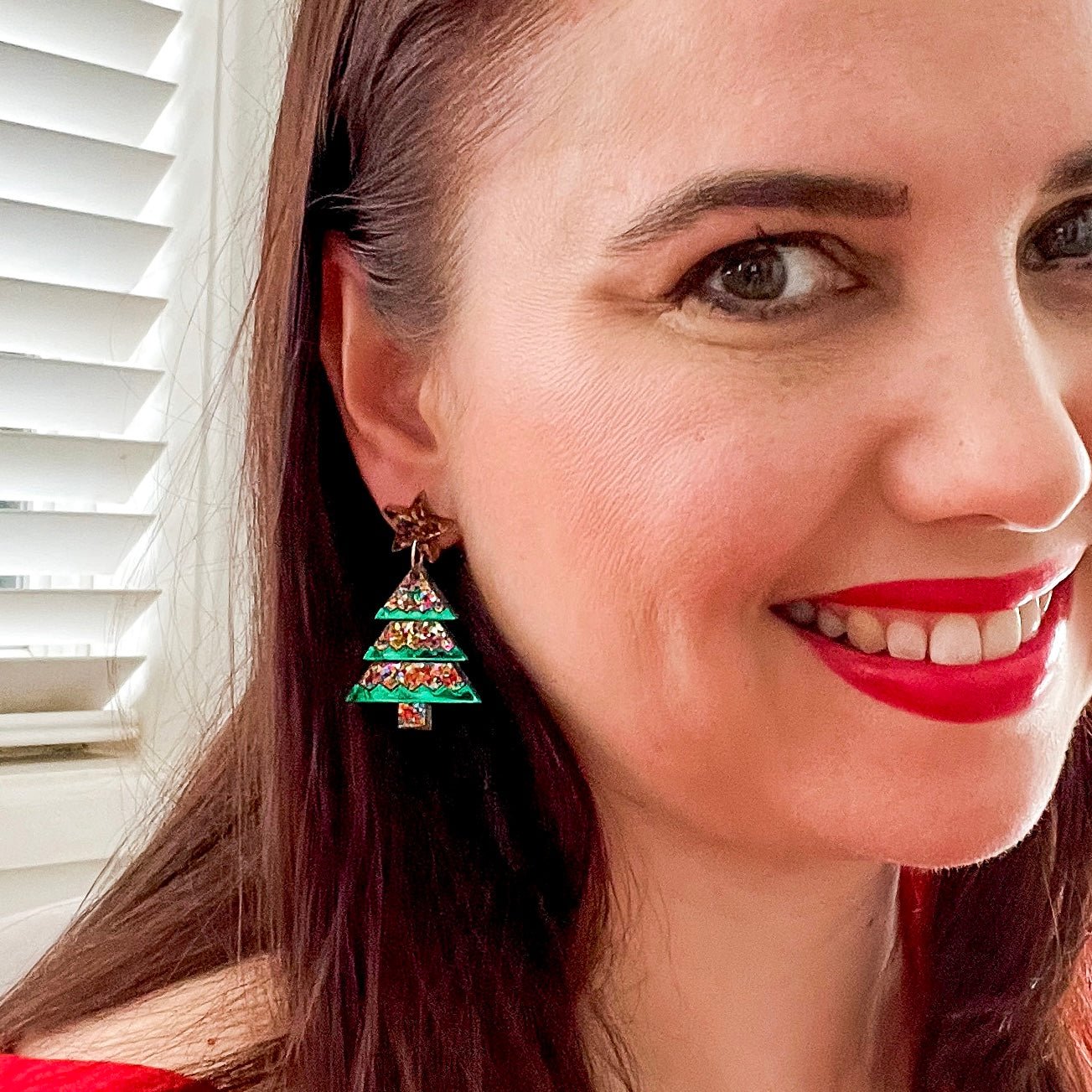 Tiered Confetti Glitter Christmas Tree Dangle Earrings - Lacey Lou Sparkles