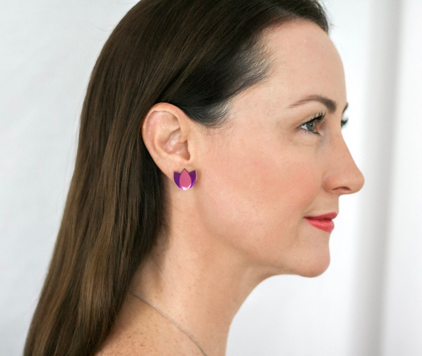 Tulip Acrylic Earrings - Unicorn Pink and Purple Tulip Studs - Lacey Lou Sparkles