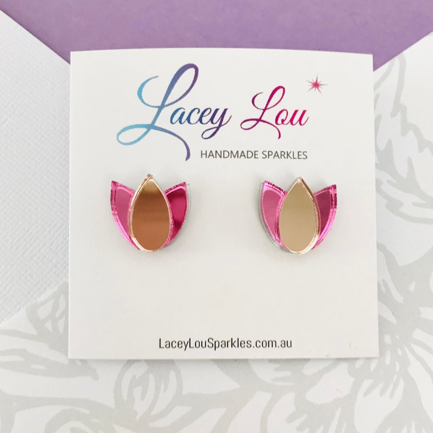 Tulip Earrings - Pink and Rose Gold - Lacey Lou Sparkles