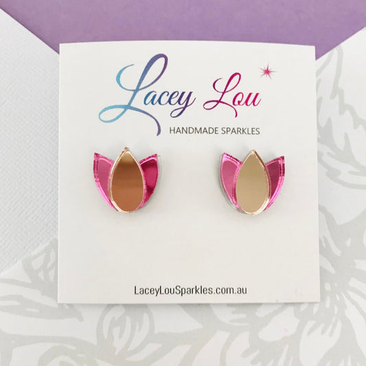 Tulip Earrings - Pink and Rose Gold - Lacey Lou Sparkles