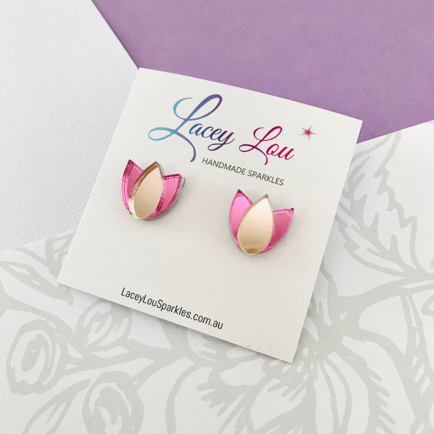 Tulip Earrings - Pink and Rose Gold - Lacey Lou Sparkles