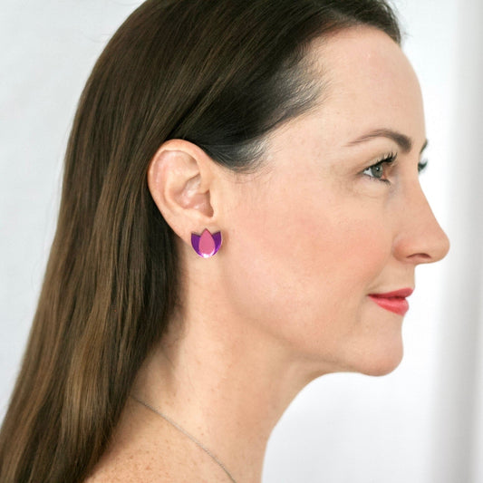 Tulip Earrings - Purple and Pink - Lacey Lou Sparkles