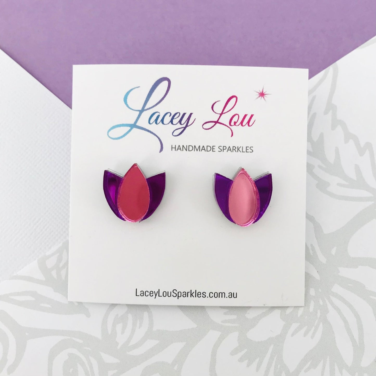 Tulip Earrings - Purple and Pink - Lacey Lou Sparkles