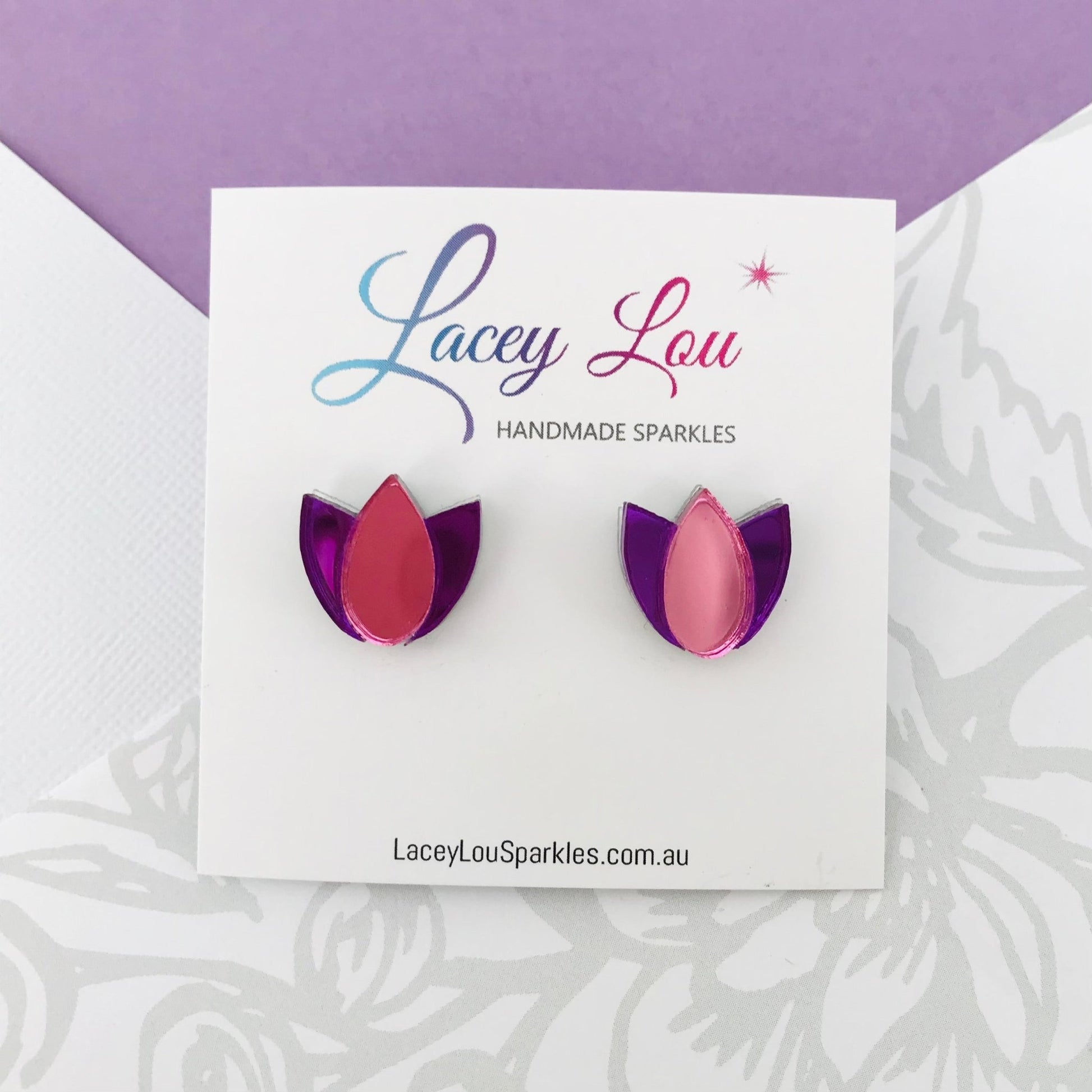 Tulip Earrings - Purple and Pink - Lacey Lou Sparkles
